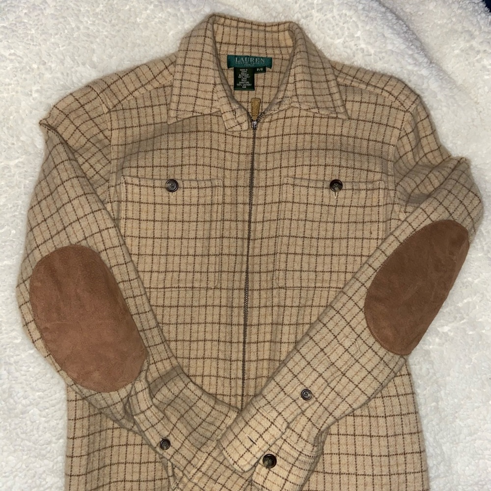 Tan patterned zip up blazer